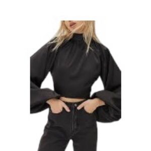 Nasty Gal Women's Satin Backless Elegant Black O-Ring Crop Top Size 6